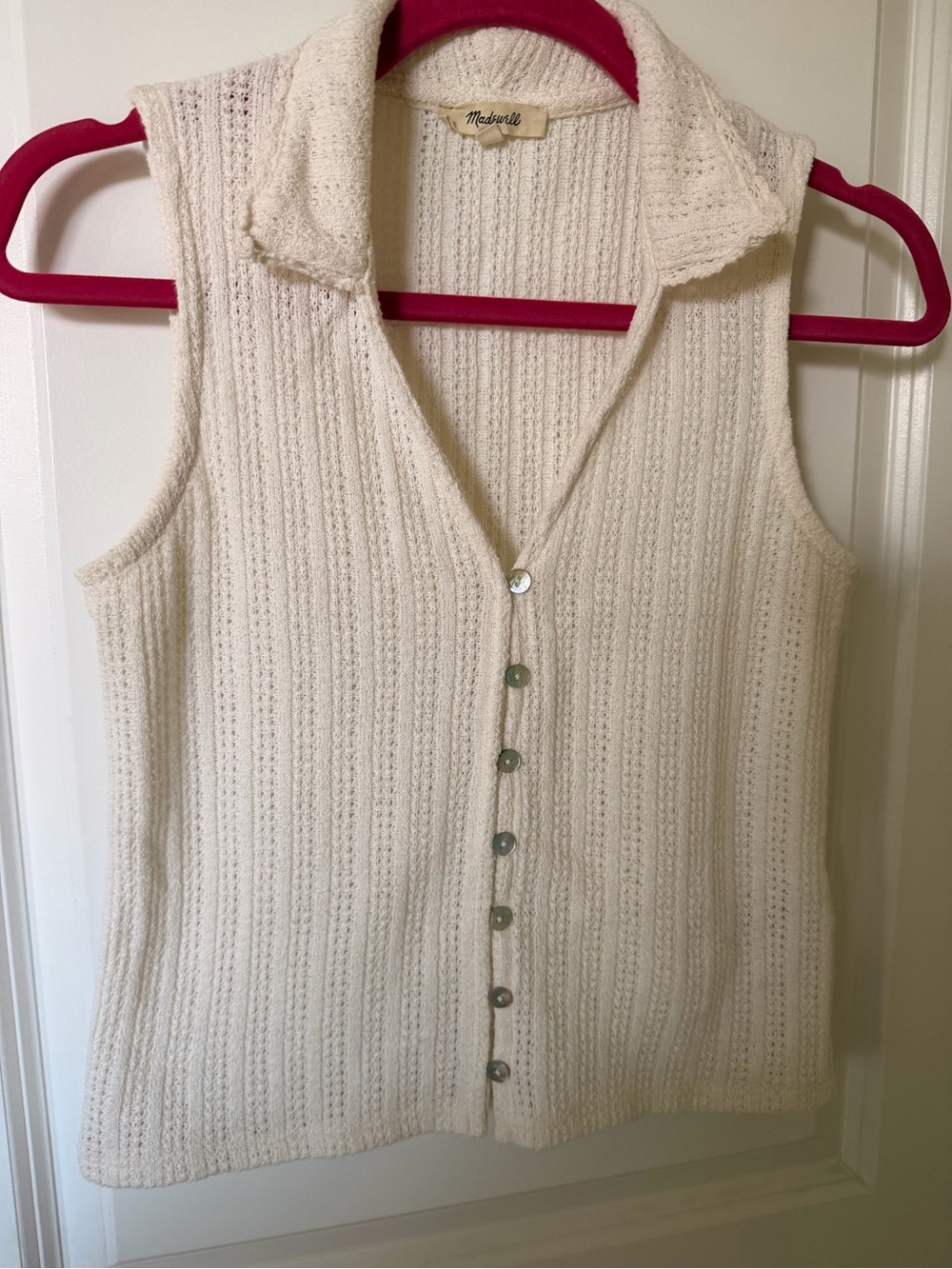 Madewell Cream Ribbed Knit Sleeveless Button-Front Top